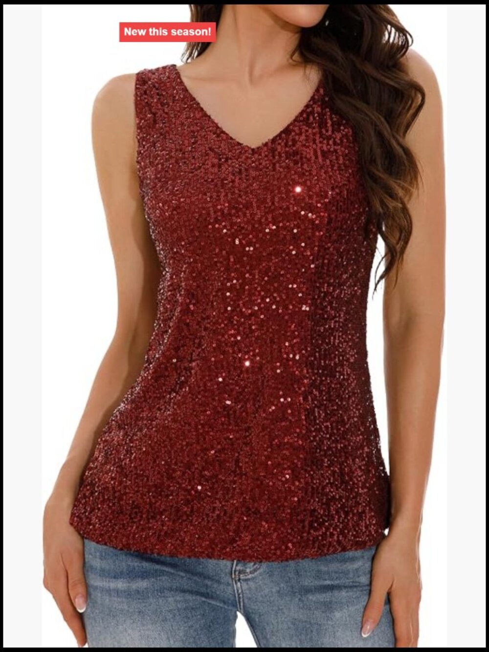 Women's Sequin Tank Tops V Neck Sleeveless Sparkly Dressy Blouse